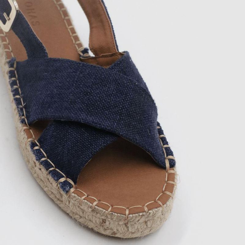 Espadrillas Alohas Crossed Linen Bleu Marine Femme | OJC-79954443