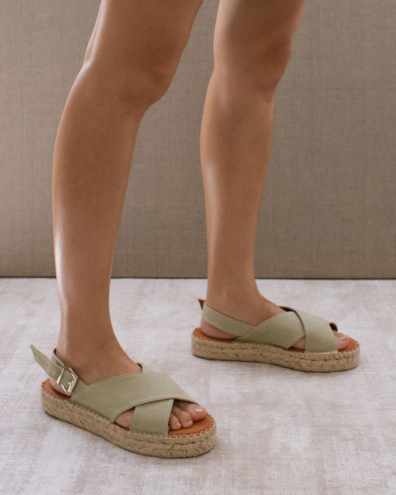 Espadrillas Alohas Crossed Linen Vert Femme | IRL-46714690