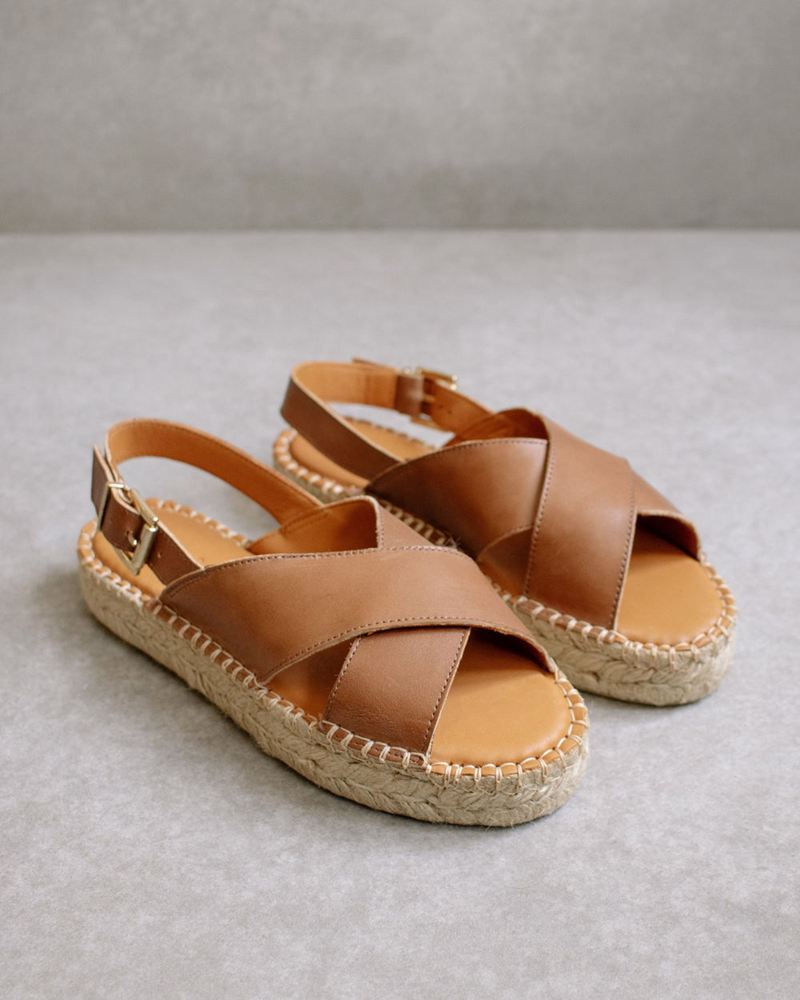 Espadrillas Alohas Crossed Cuir Marron Femme | JZH-35357797