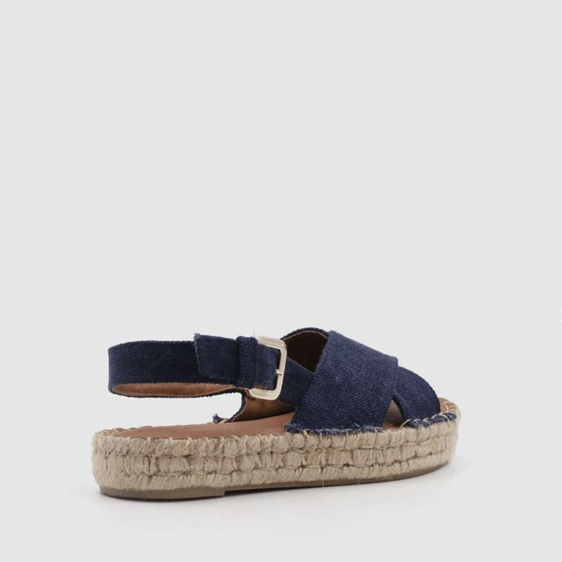 Espadrillas Alohas Crossed Linen Bleu Marine Femme | OJC-79954443