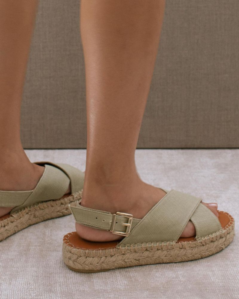 Espadrillas Alohas Crossed Linen Vert Femme | IRL-46714690