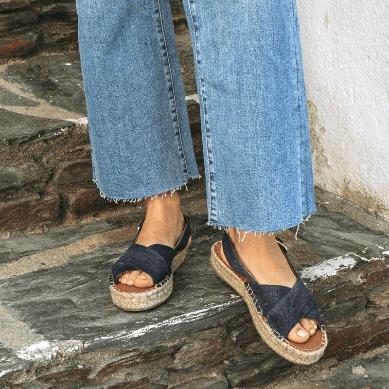 Espadrillas Alohas Crossed Linen Bleu Marine Femme | OJC-79954443