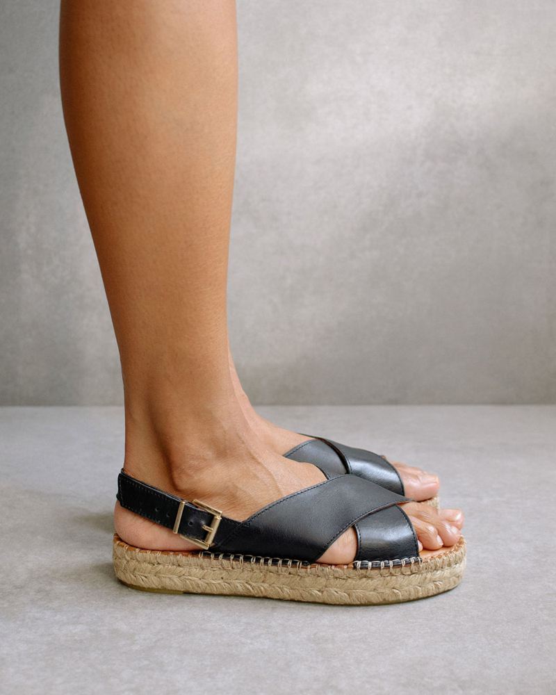 Espadrillas Alohas Crossed Cuir Noir Femme | QWY-83504863