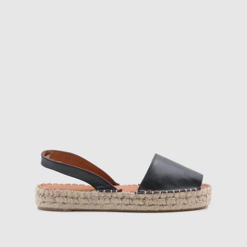 Espadrillas Alohas Ibizas Cuir Noir Femme | WVQ-22940594