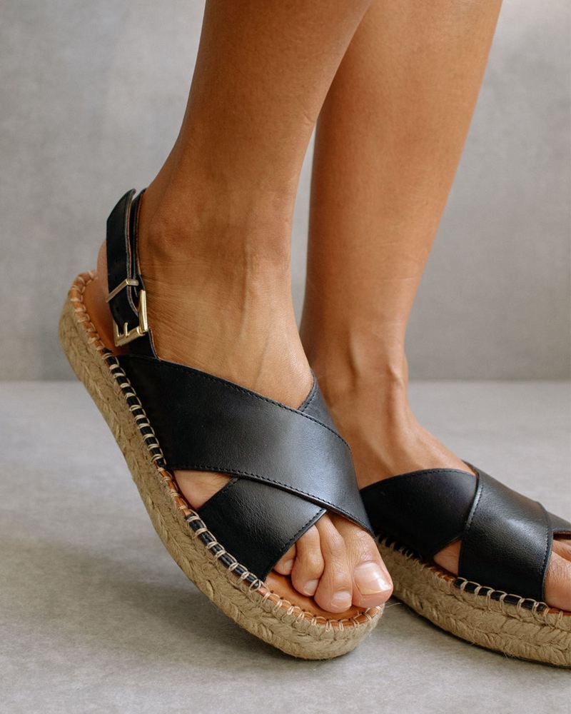 Espadrillas Alohas Crossed Cuir Noir Femme | QWY-83504863