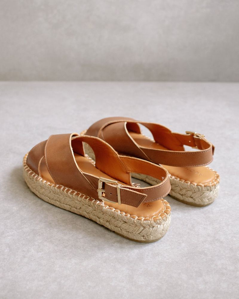 Espadrillas Alohas Crossed Cuir Marron Femme | JZH-35357797