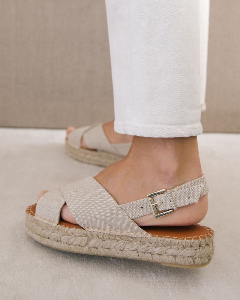 Espadrillas Alohas Crossed Cuir Beige Femme | DZP-40198107