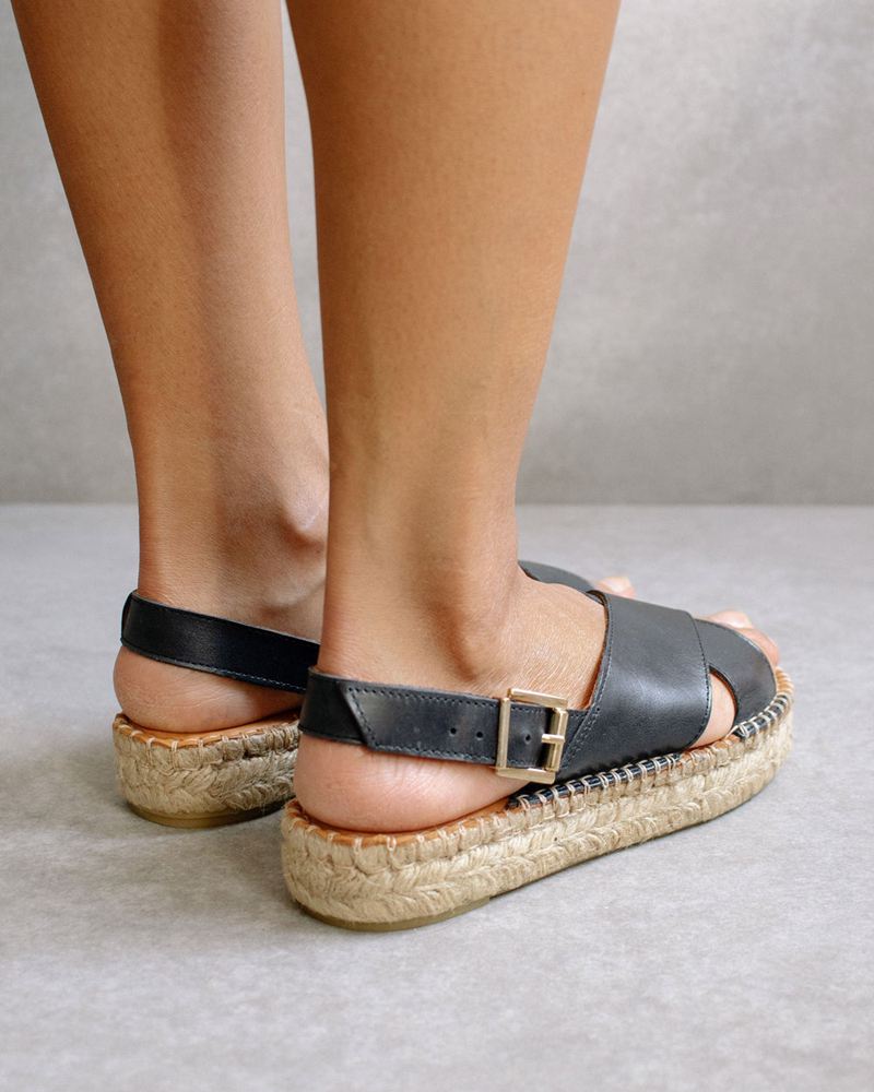 Espadrillas Alohas Crossed Cuir Noir Femme | QWY-83504863