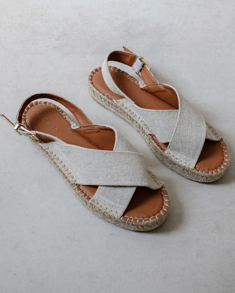 Espadrillas Alohas Crossed Cuir Beige Femme | DZP-40198107