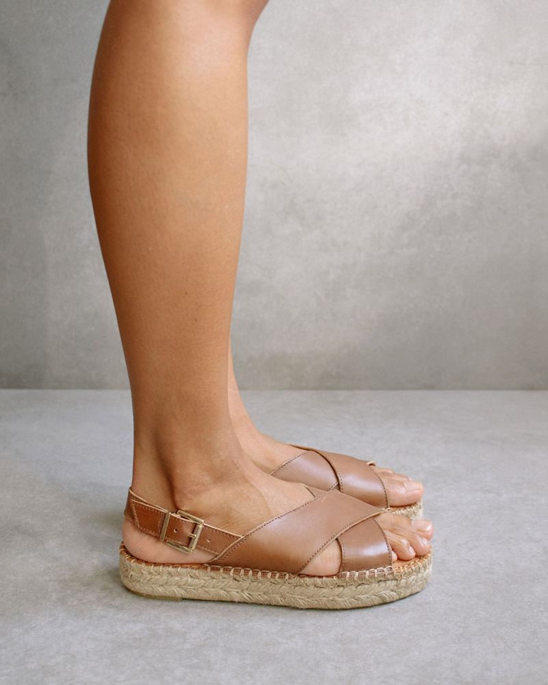 Espadrillas Alohas Crossed Cuir Marron Femme | JZH-35357797