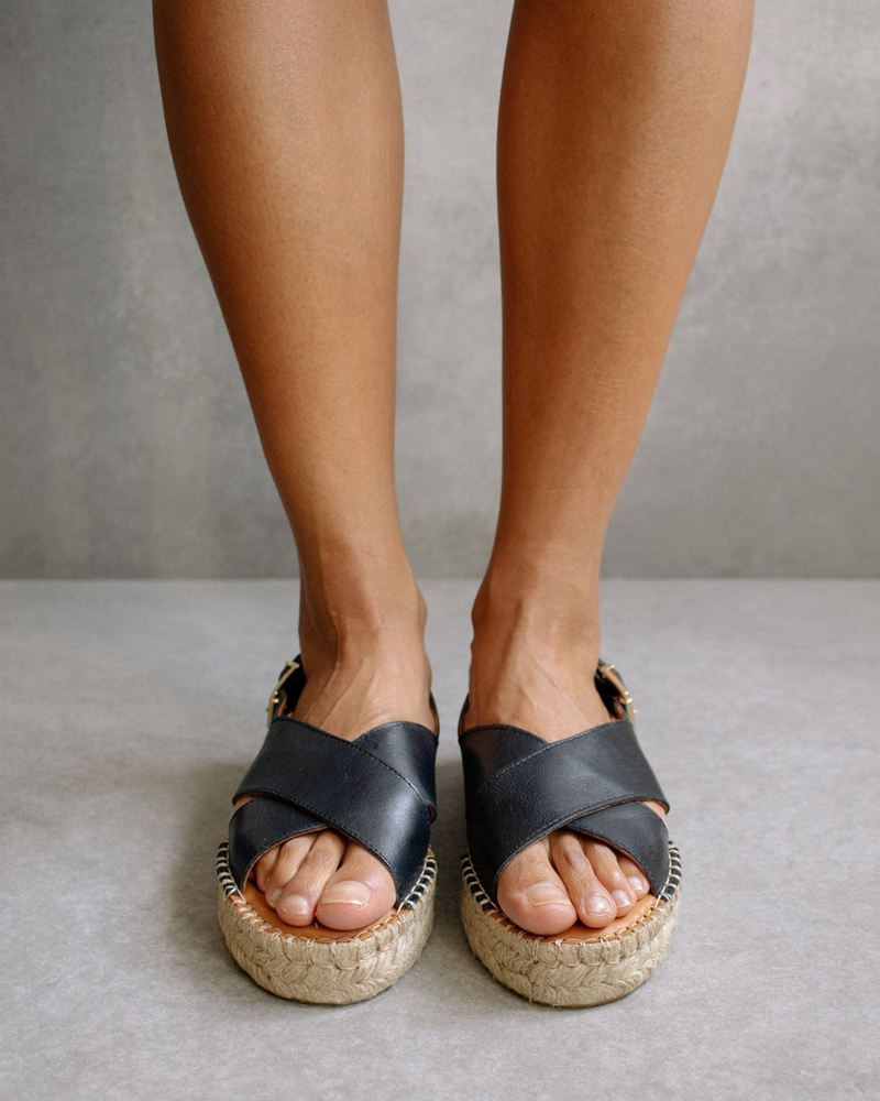 Espadrillas Alohas Crossed Cuir Noir Femme | QWY-83504863