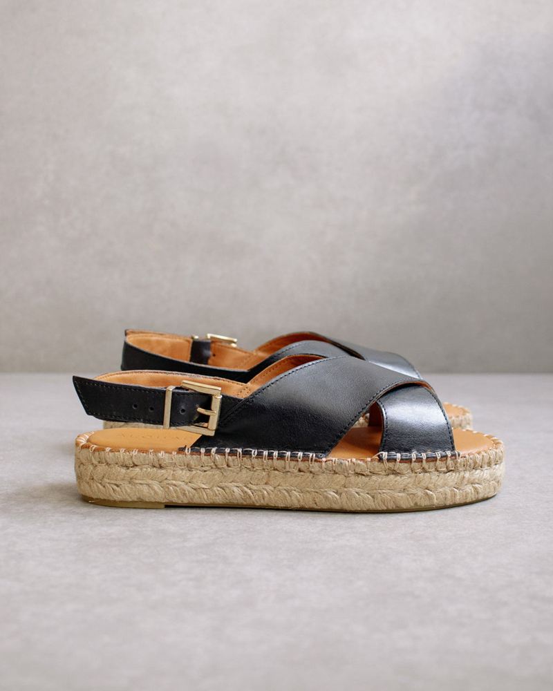 Espadrillas Alohas Crossed Cuir Noir Femme | QWY-83504863