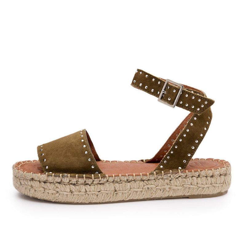 Espadrillas Alohas Rome Studded Vert Olive Femme | ELE-20465019