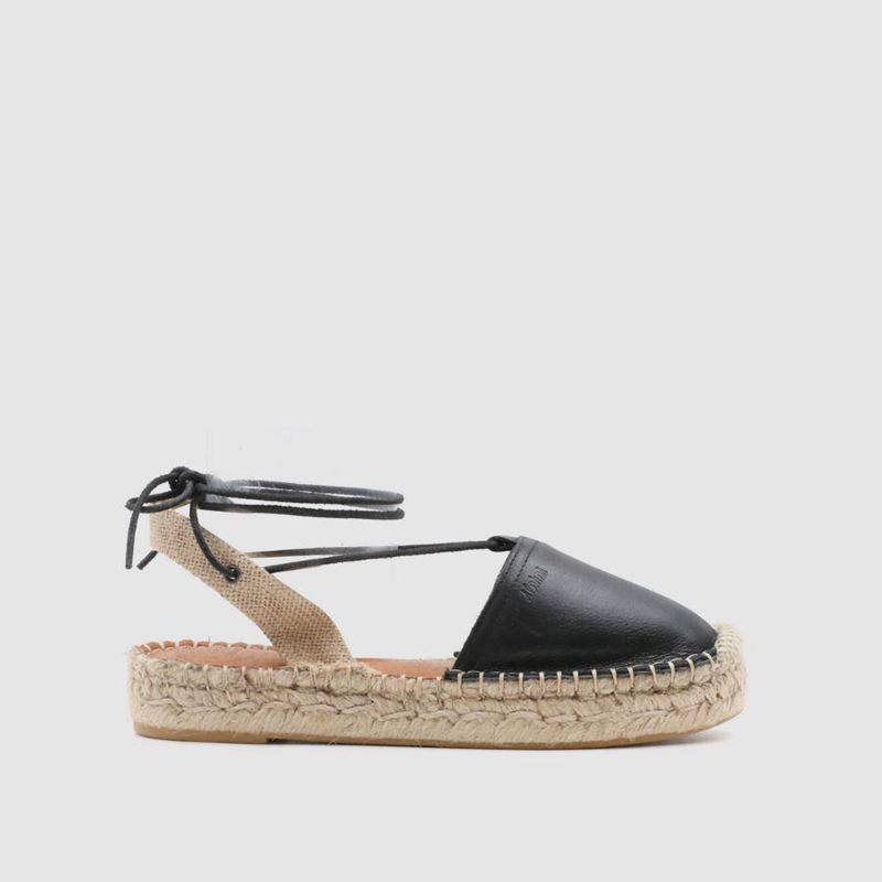 Espadrillas Alohas Cristinas Cuir Noir Femme | KBG-95401133