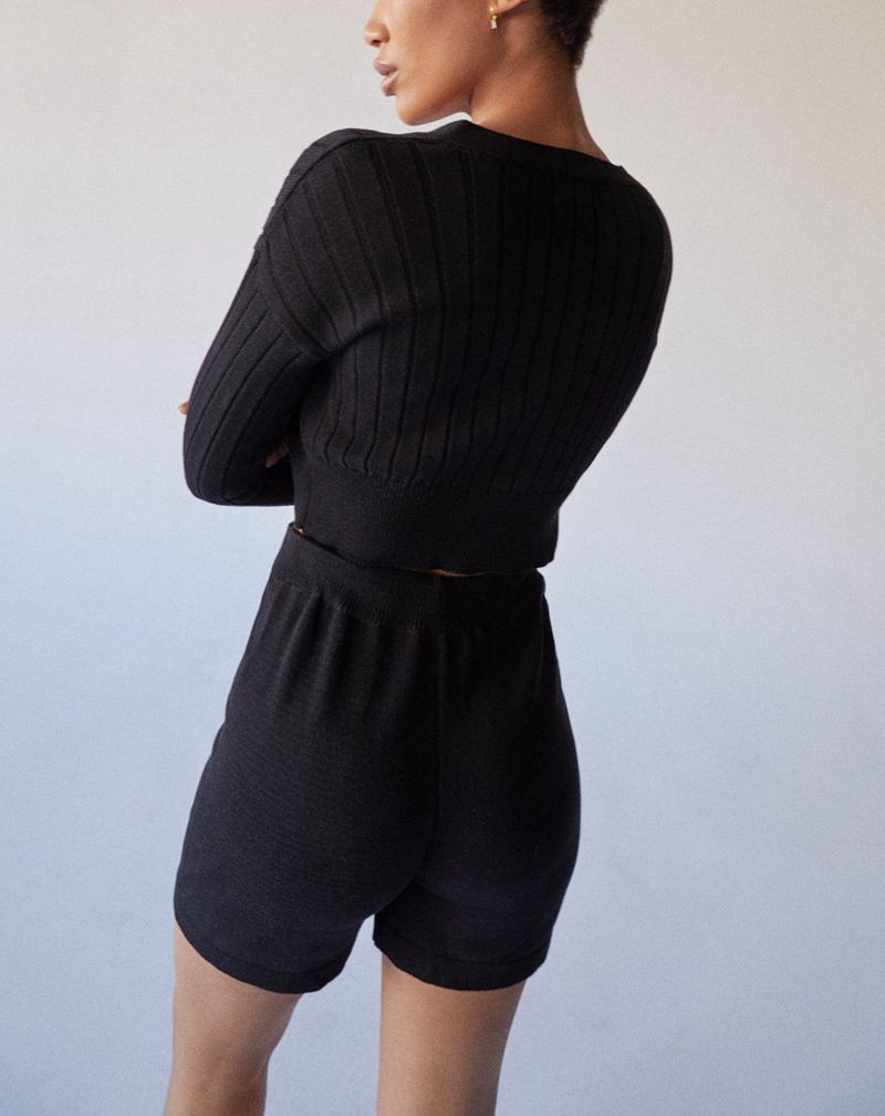 Shorts Alohas Roomy Knit Noir Femme | LNK-96917300