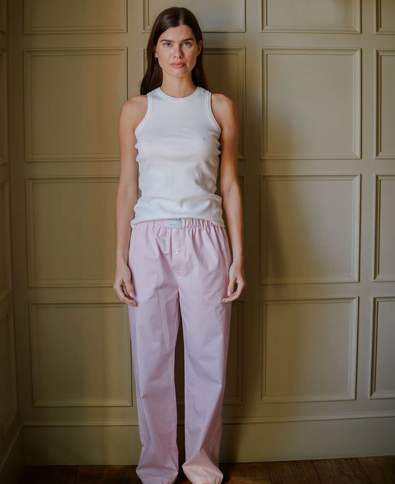 Pantalon Alohas Stripped Coton Pajama Rose Femme | QMT-15407273