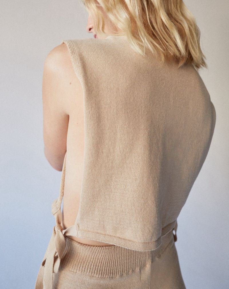 Knitwear Alohas Shelter Knit Open Vest Beige Femme | WRN-41165092