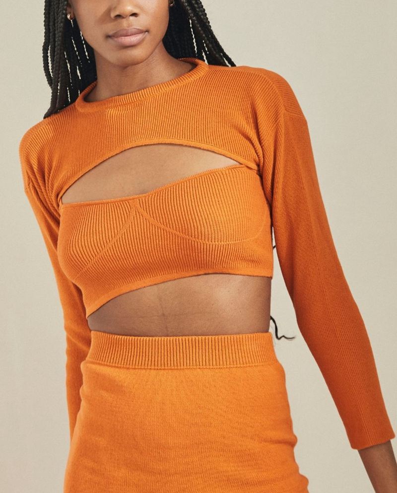 Knitwear Alohas Hustle Top Orange Femme | JRI-95340579