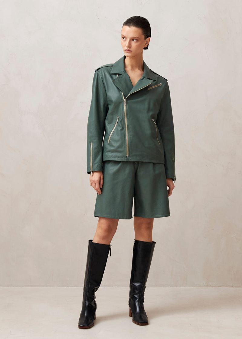 Vestes Alohas Paris Cuir Vert Femme | KGN-68485735