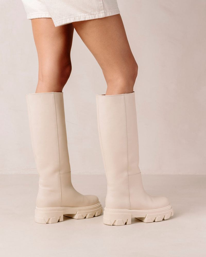 Bottes Hautes Alohas Katiuska Cuir Blanche Femme | RYR-20120687