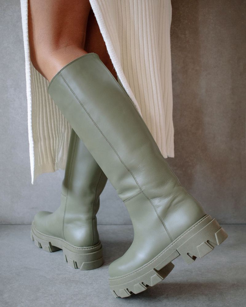 Bottes Hautes Alohas Katiuska Cuir Vert Femme | OKL-58949009