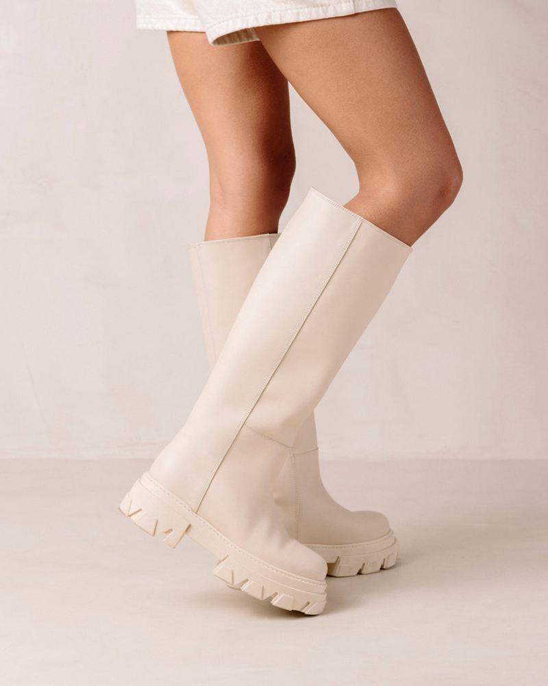 Bottes Hautes Alohas Katiuska Cuir Blanche Femme | RYR-20120687