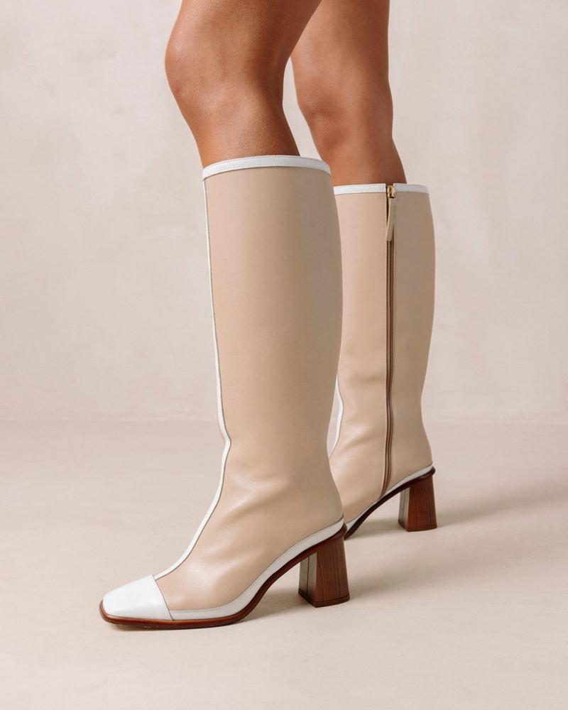 Bottes Hautes Alohas East Retro Cuir Beige Blanche Femme | OZE-90165401