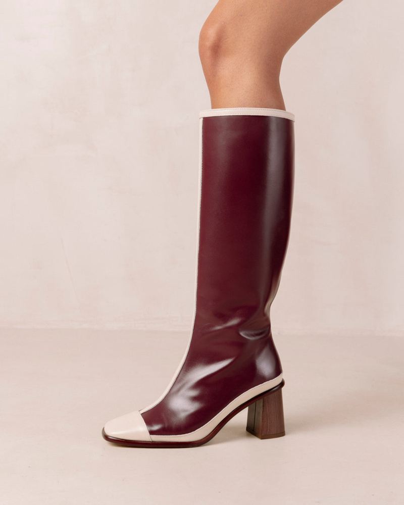 Bottes Hautes Alohas East Retro Cuir Bordeaux Blanche Femme | LRA-40769537