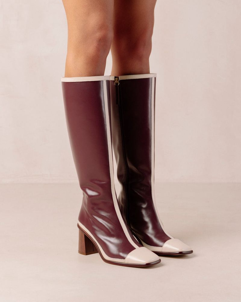 Bottes Hautes Alohas East Retro Cuir Bordeaux Blanche Femme | LRA-40769537