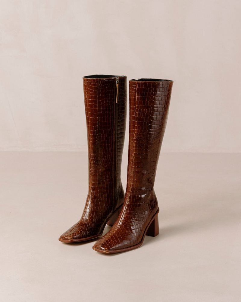 Bottes Hautes Alohas East Croco Cuir Marron Femme | QMR-97684335