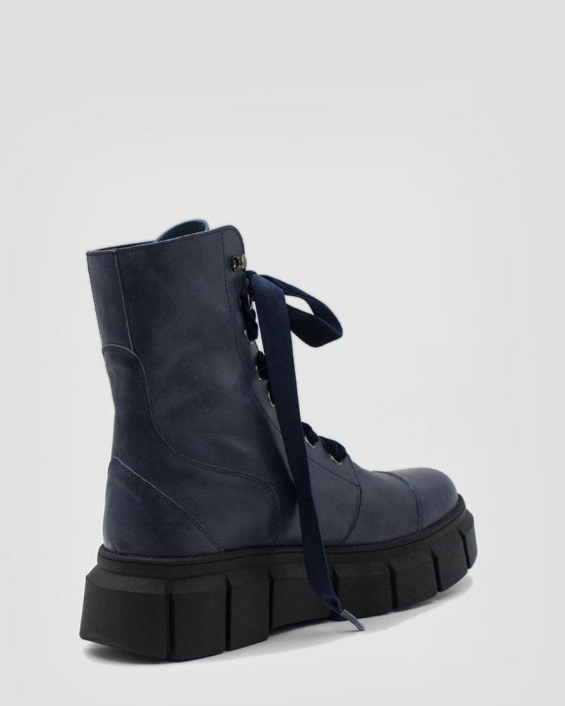 Bottes de combat Alohas Can Can Cuir Bleu Marine Femme | BBR-03768911