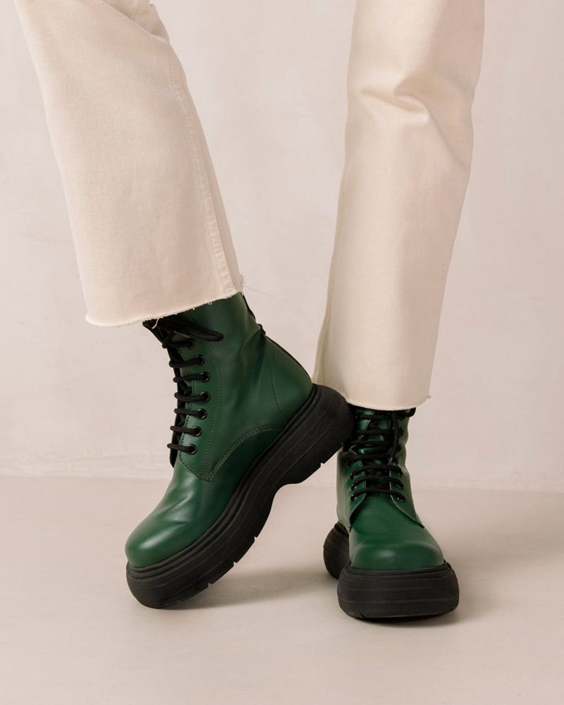 Bottes de combat Alohas Gouache Vegan Cuir Vert Femme | SAW-00887598