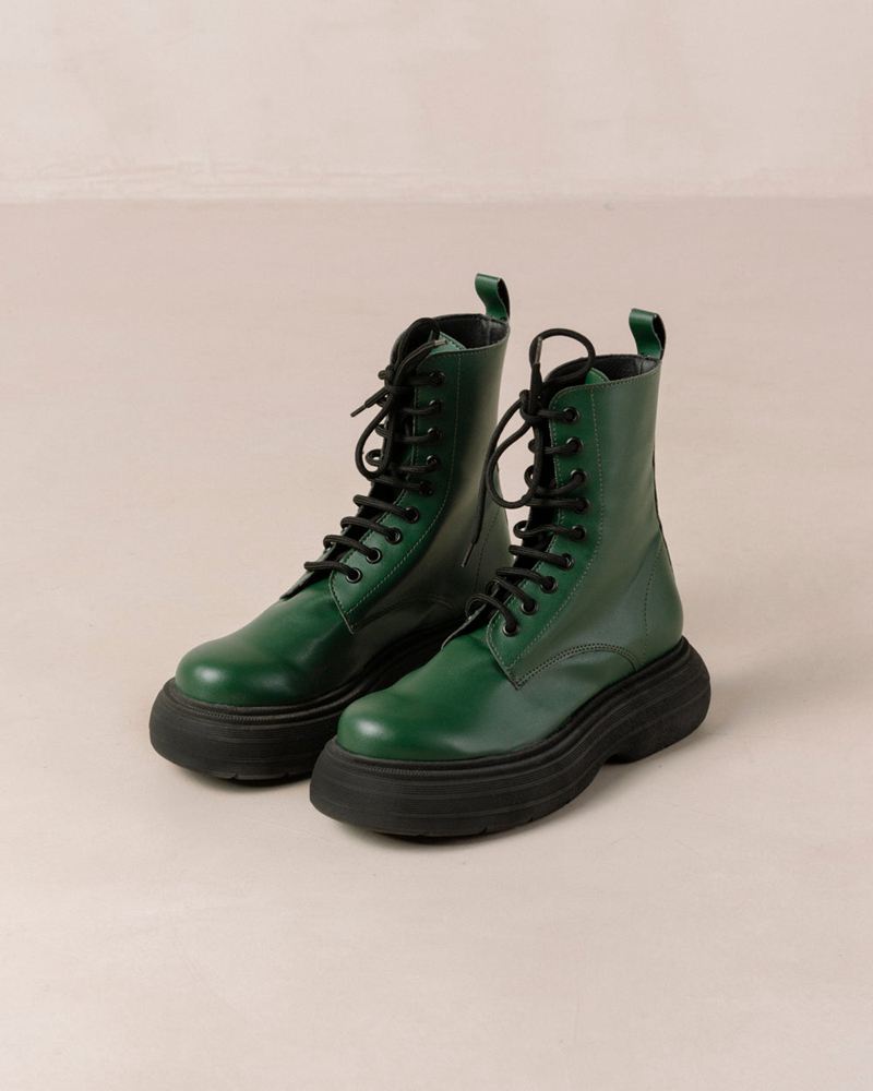 Bottes de combat Alohas Gouache Vegan Cuir Vert Femme | SAW-00887598