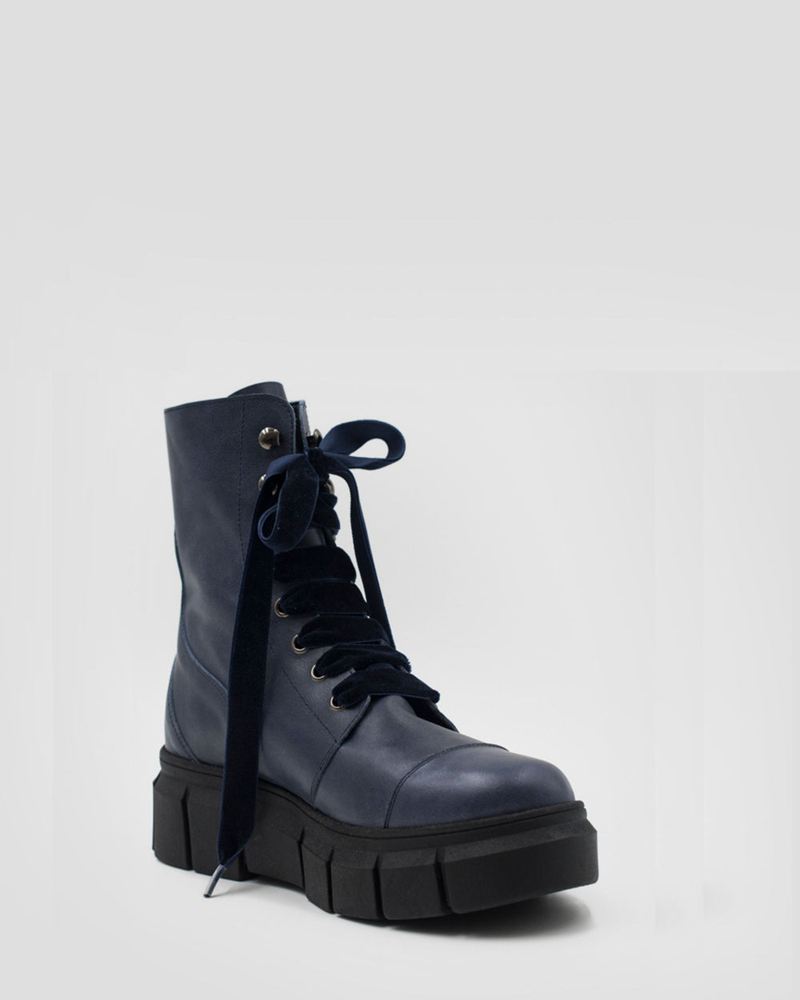 Bottes de combat Alohas Can Can Cuir Bleu Marine Femme | BBR-03768911