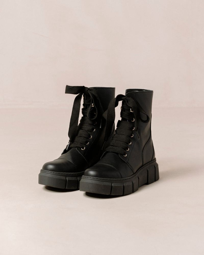 Bottes de combat Alohas Can Can Vegan Cuir Noir Femme | IDF-55955716