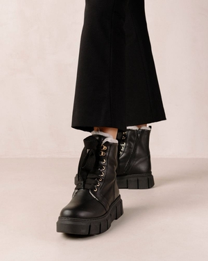 Bottes de combat Alohas Can Can Cuir Noir Femme | YFE-60918345