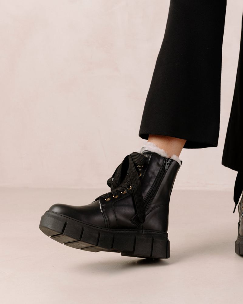 Bottes de combat Alohas Can Can Cuir Noir Femme | YFE-60918345