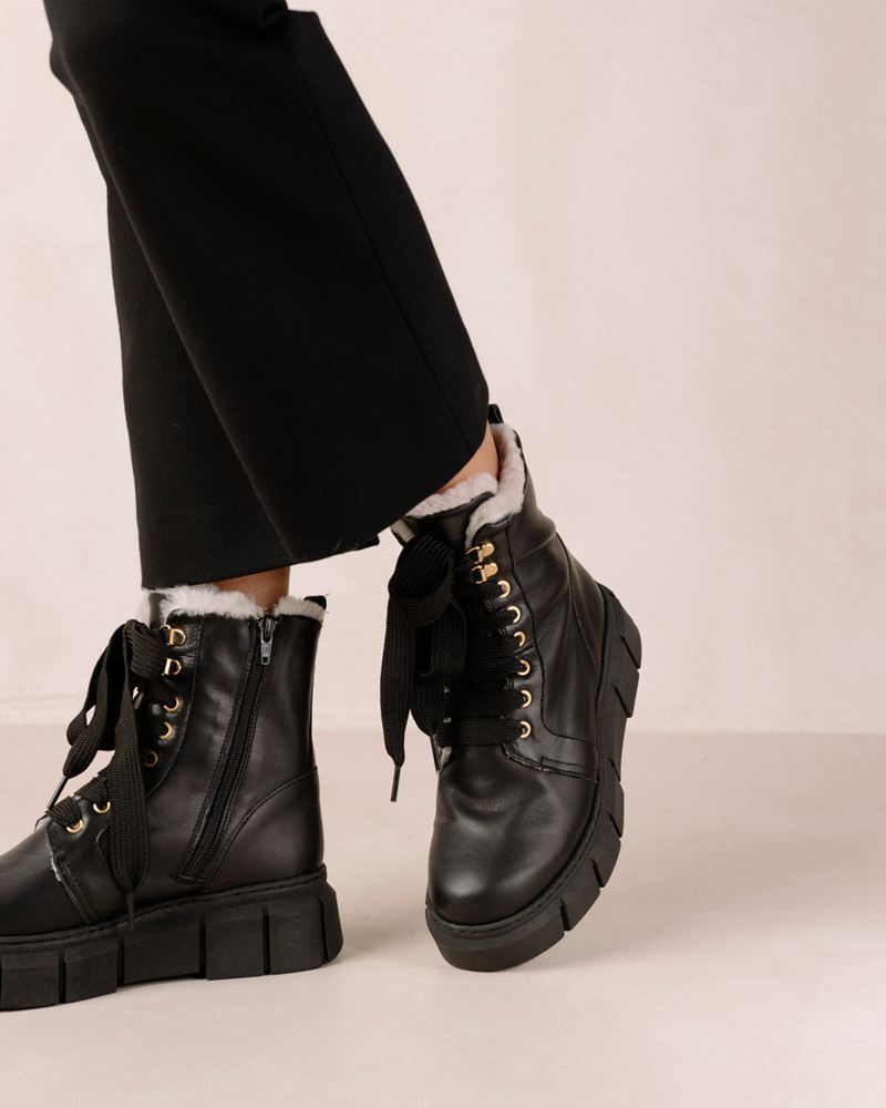 Bottes de combat Alohas Can Can Cuir Noir Femme | YFE-60918345