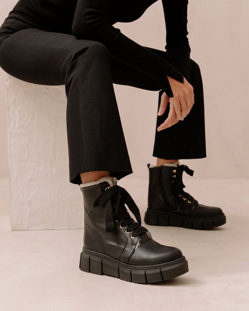 Bottes de combat Alohas Can Can Cuir Noir Femme | YFE-60918345