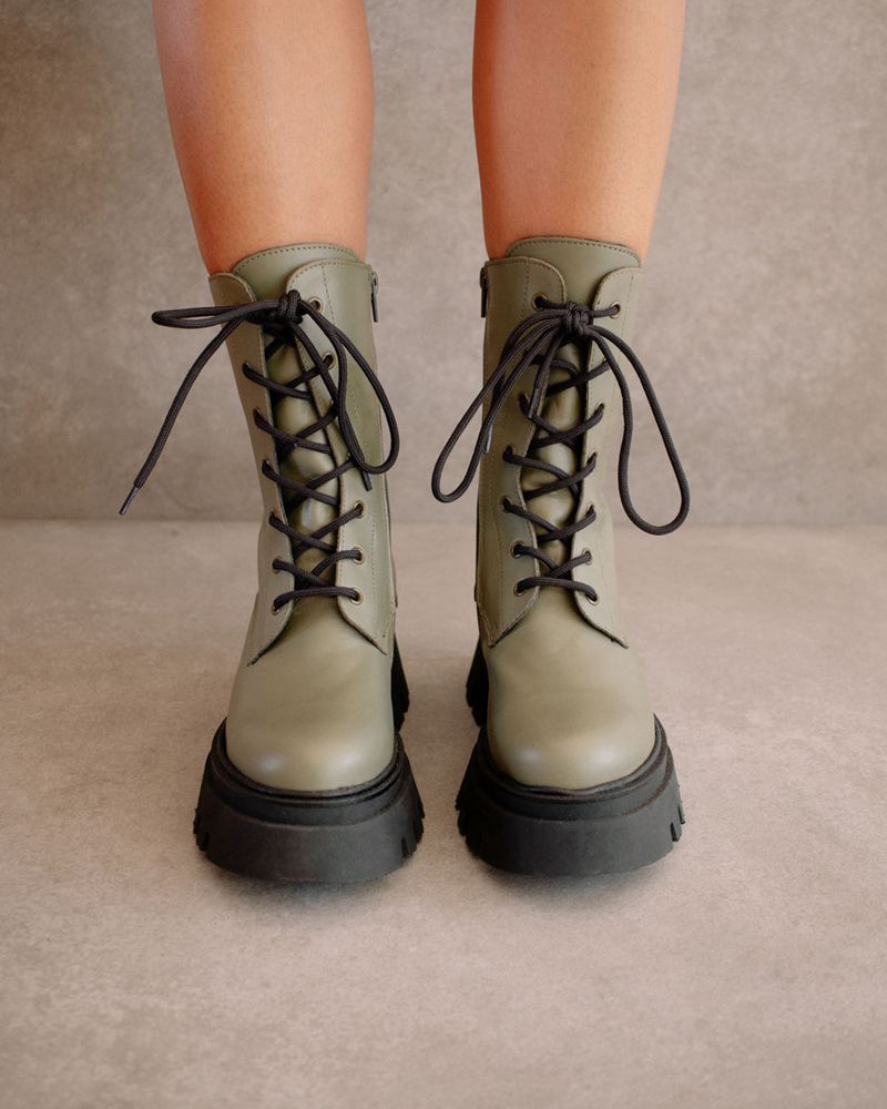 Bottes de combat Alohas Globetrotter Cuir Vert Olive Femme | SGX-29519492