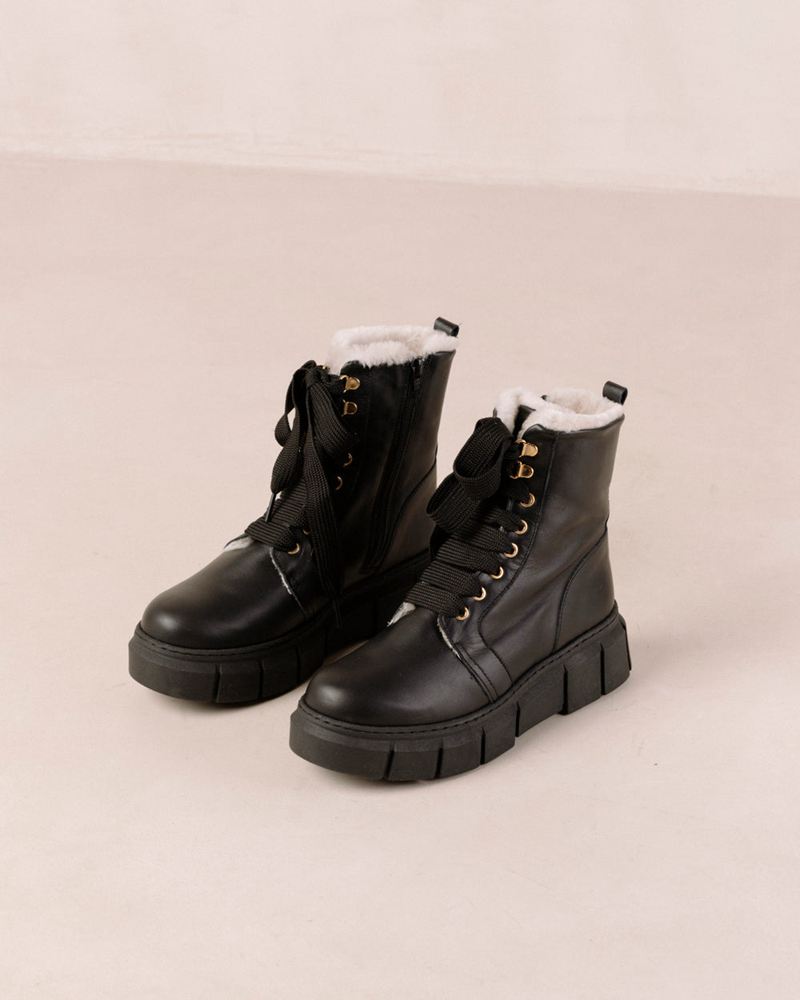 Bottes de combat Alohas Can Can Cuir Noir Femme | YFE-60918345