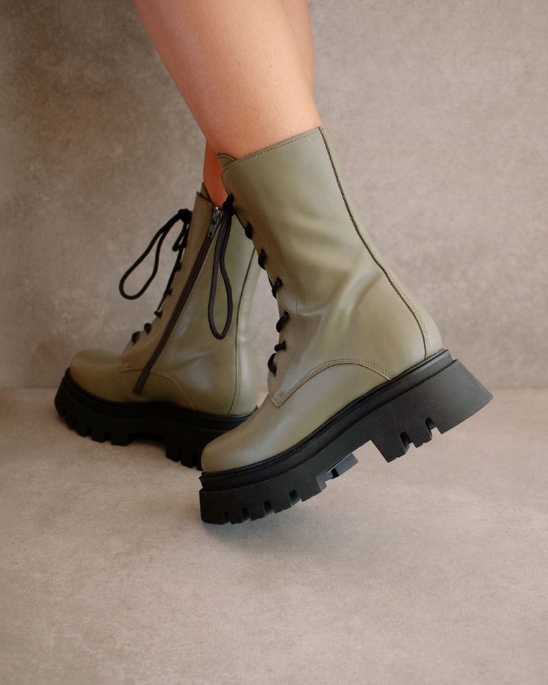 Bottes de combat Alohas Globetrotter Cuir Vert Olive Femme | SGX-29519492