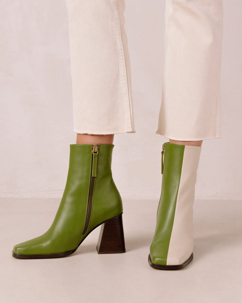 Bottines Alohas South Bicolor Cuir Blanche Vert Femme | YWV-79980053