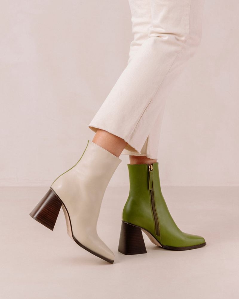 Bottines Alohas South Bicolor Cuir Blanche Vert Femme | YWV-79980053