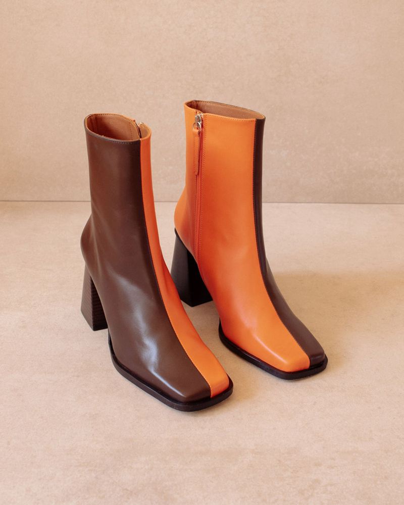 Bottines Alohas South Bicolor Cuir Marron Orange Femme | JEI-62169156