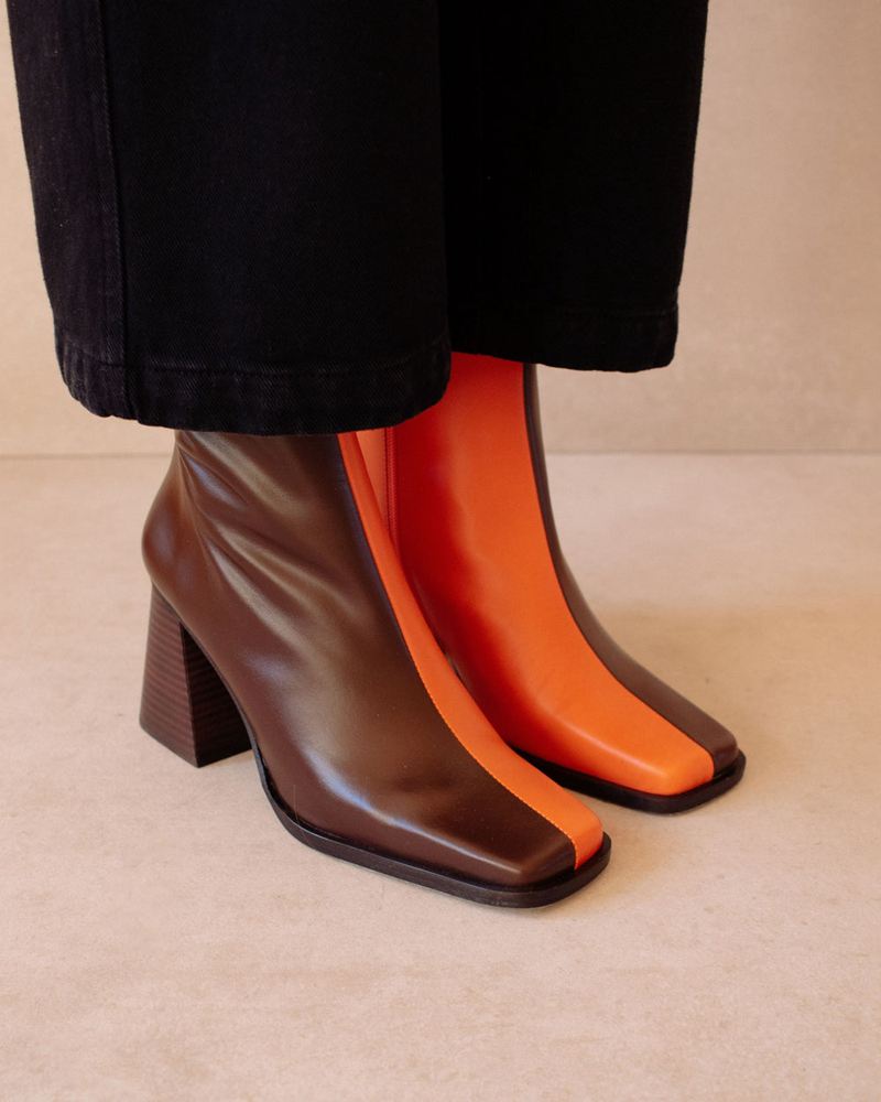 Bottines Alohas South Bicolor Cuir Marron Orange Femme | JEI-62169156