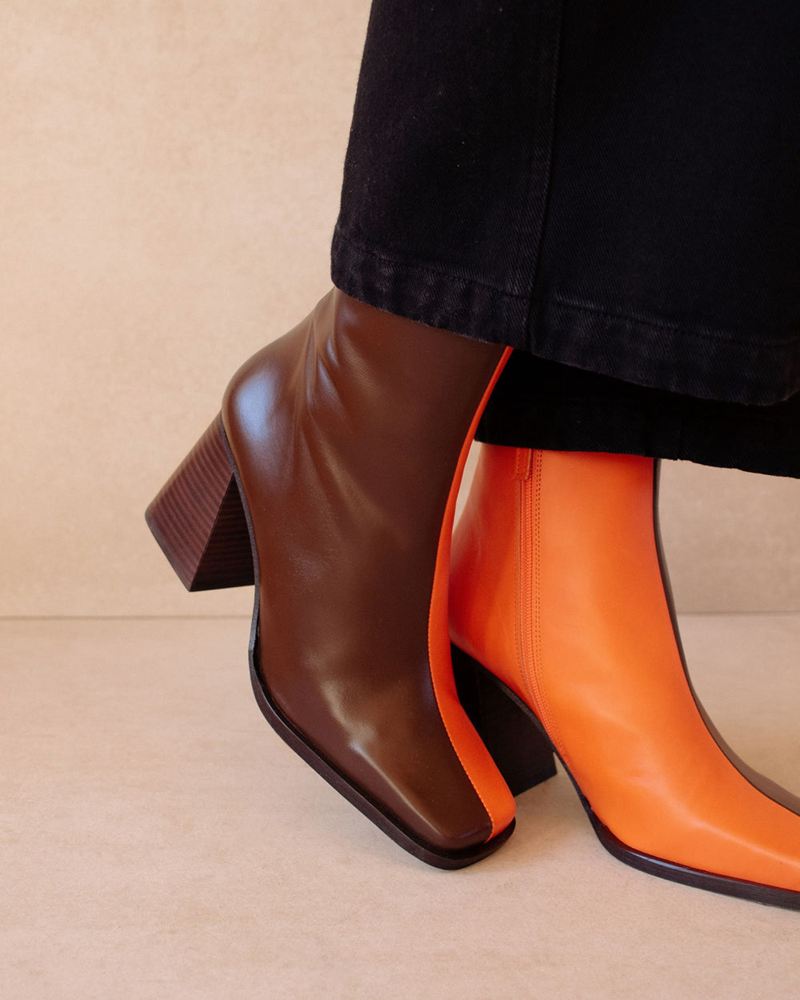 Bottines Alohas South Bicolor Cuir Marron Orange Femme | JEI-62169156