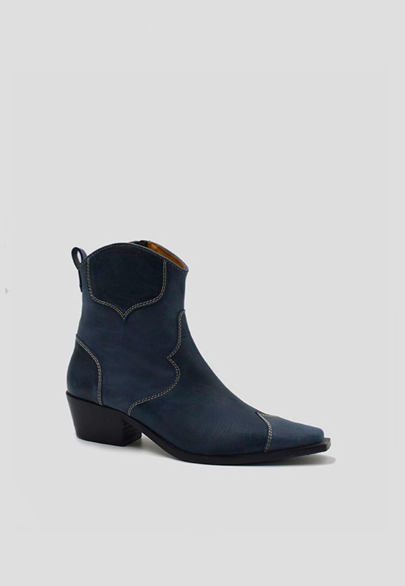 Bottines Alohas Buffalo Cuir Bleu Femme | OLU-25545068