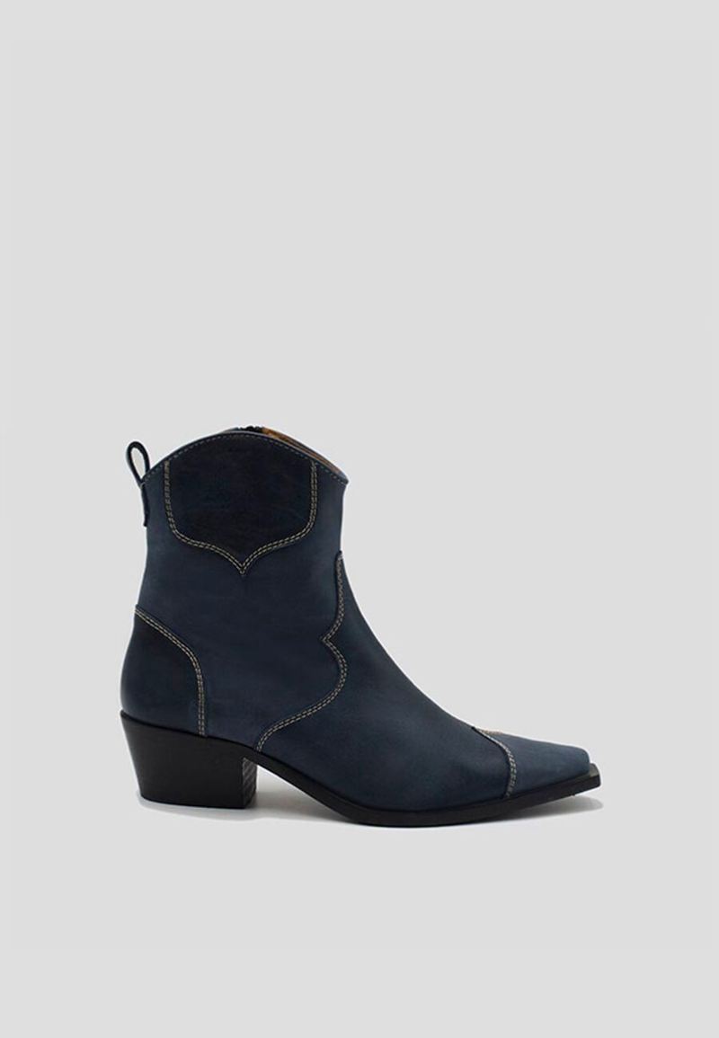 Bottines Alohas Buffalo Cuir Bleu Femme | OLU-25545068